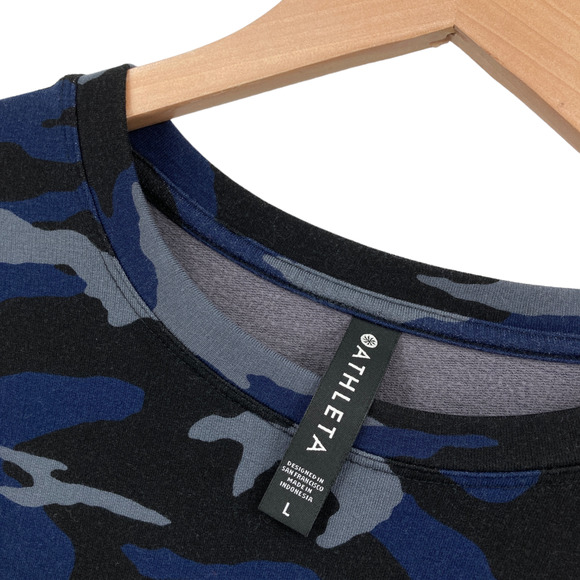 Athleta Sweatshirt Womens Large Blue Camouflage Long Sleeve Crew Neck Pullover - Picture 6 of 11